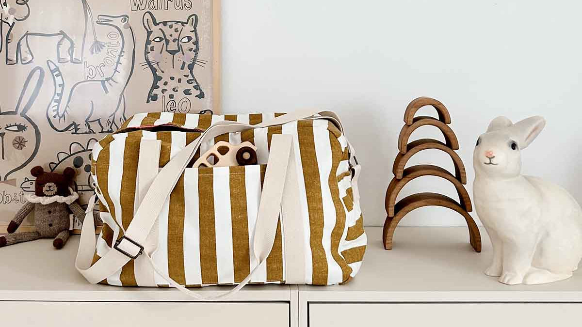 Bolsa de Paseo Rayas Caramelo y Beige