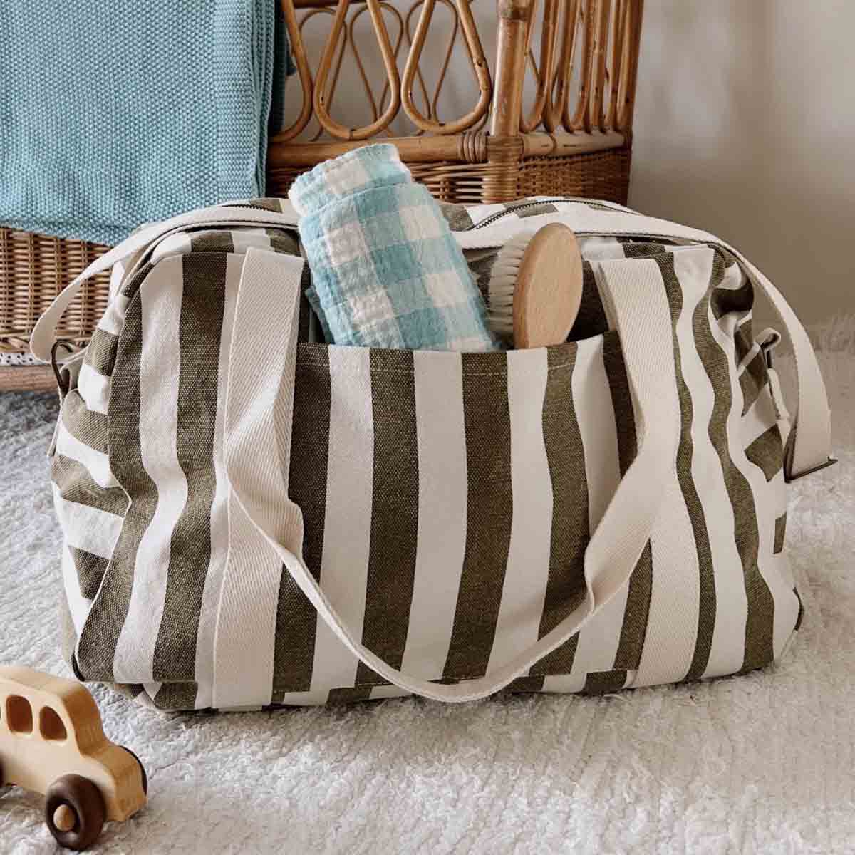 Bolsa de Paseo Rayas Oliva y Beige